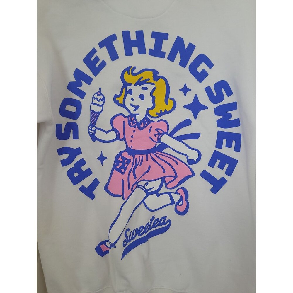 Sweetea Try Something Sweet Graphic White Hoodie Pullover Unisex Sz S - Picture 3 of 6